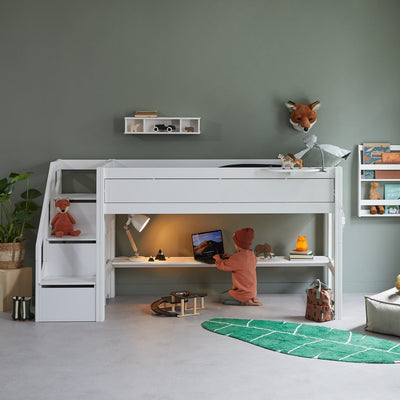 SEMI-HIGH Bed with Stepladder in White - Lifetime Kidsrooms | Milola