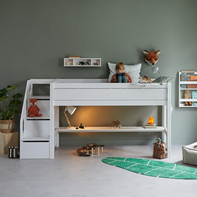 SEMI-HIGH Bed with Stepladder in White - Lifetime Kidsrooms | Milola