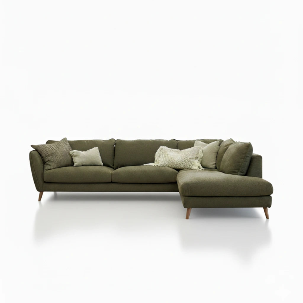 STELLA Green Modular Corner Sofa with cushions on a white background