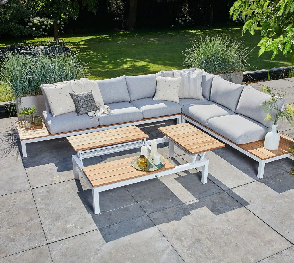 MEMPHIS - Outdoor Corner Sofa in Soft Grey - Weather Proof Cushions - Suns | Milola