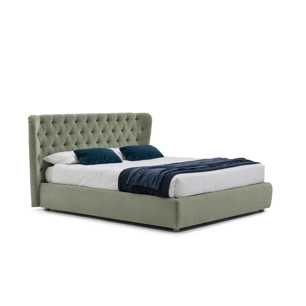Selene Storage Bed - Classic Upholstered Bed in Green - Bolzan | Milola