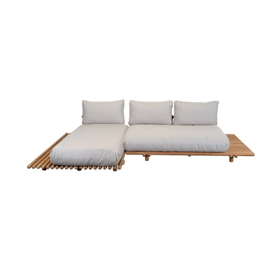 STICKS Outdoor Platform Sofa with Chaise Longue in Teak with Sand Cushions - Cane-Line | Milola
