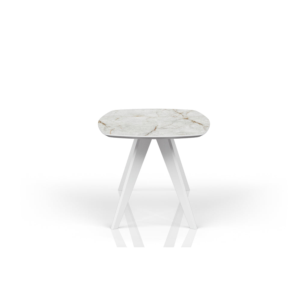 TYRA Boatshaped Cermaic/Marble Dining Table - White with Himalayan Marble Top - Milola