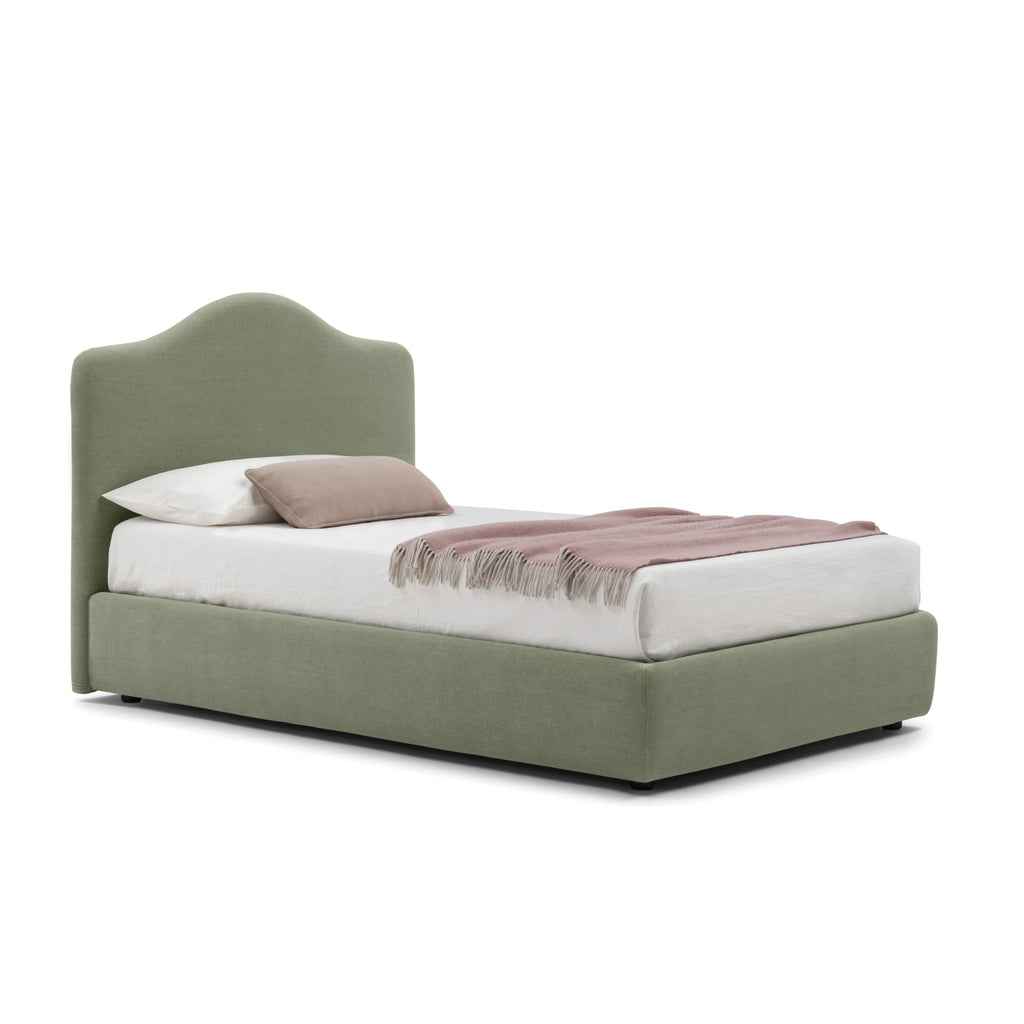 Vanity Single Storage Bed - Upholstered Storage Bed in Green - Bolzan | Milola