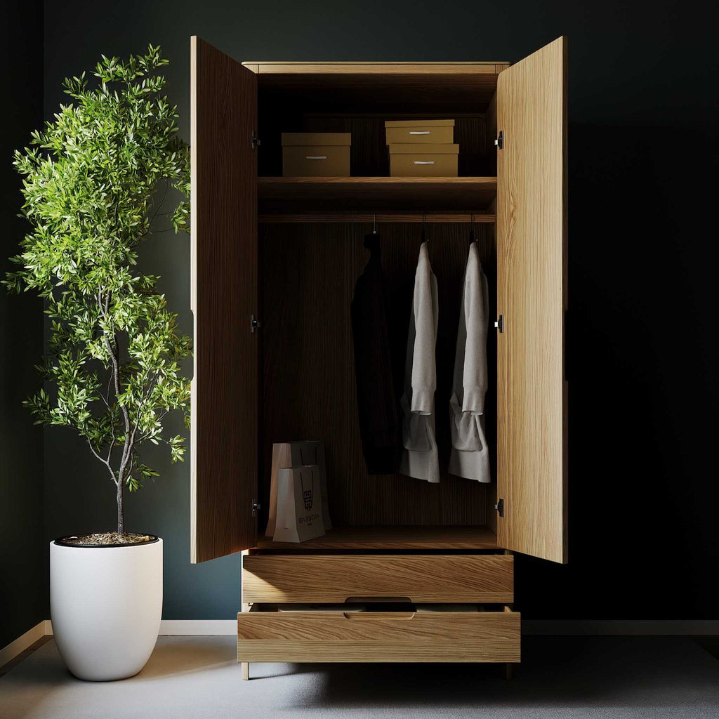 SIRLIG - Wooden Wardrobe with Drawers - Minimalist Design | Milola