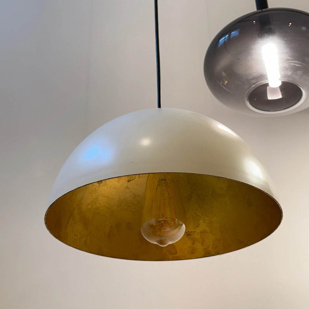 White & Gold Dome Pendant Light - OUTLET