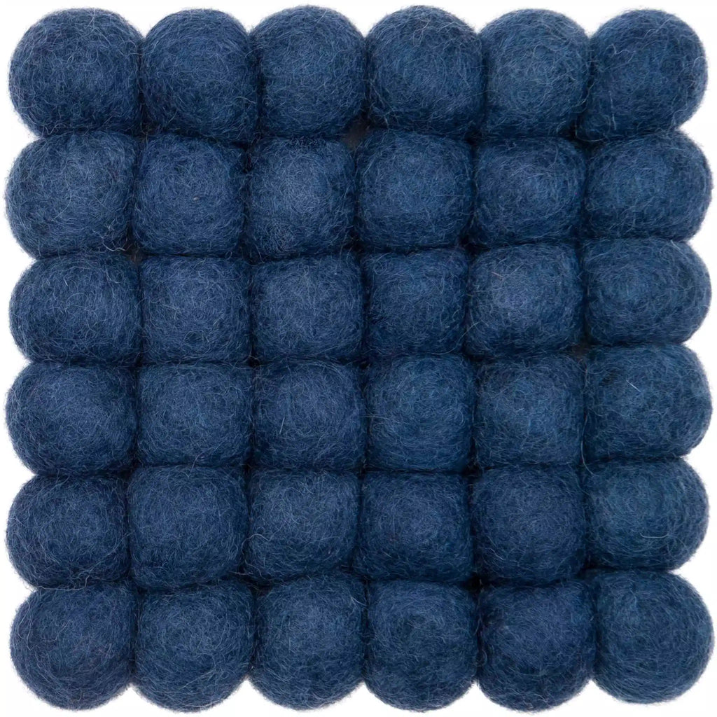 ALVA Felt Ball Rectangle Rug in Dark Blue - MyFelt | Milola