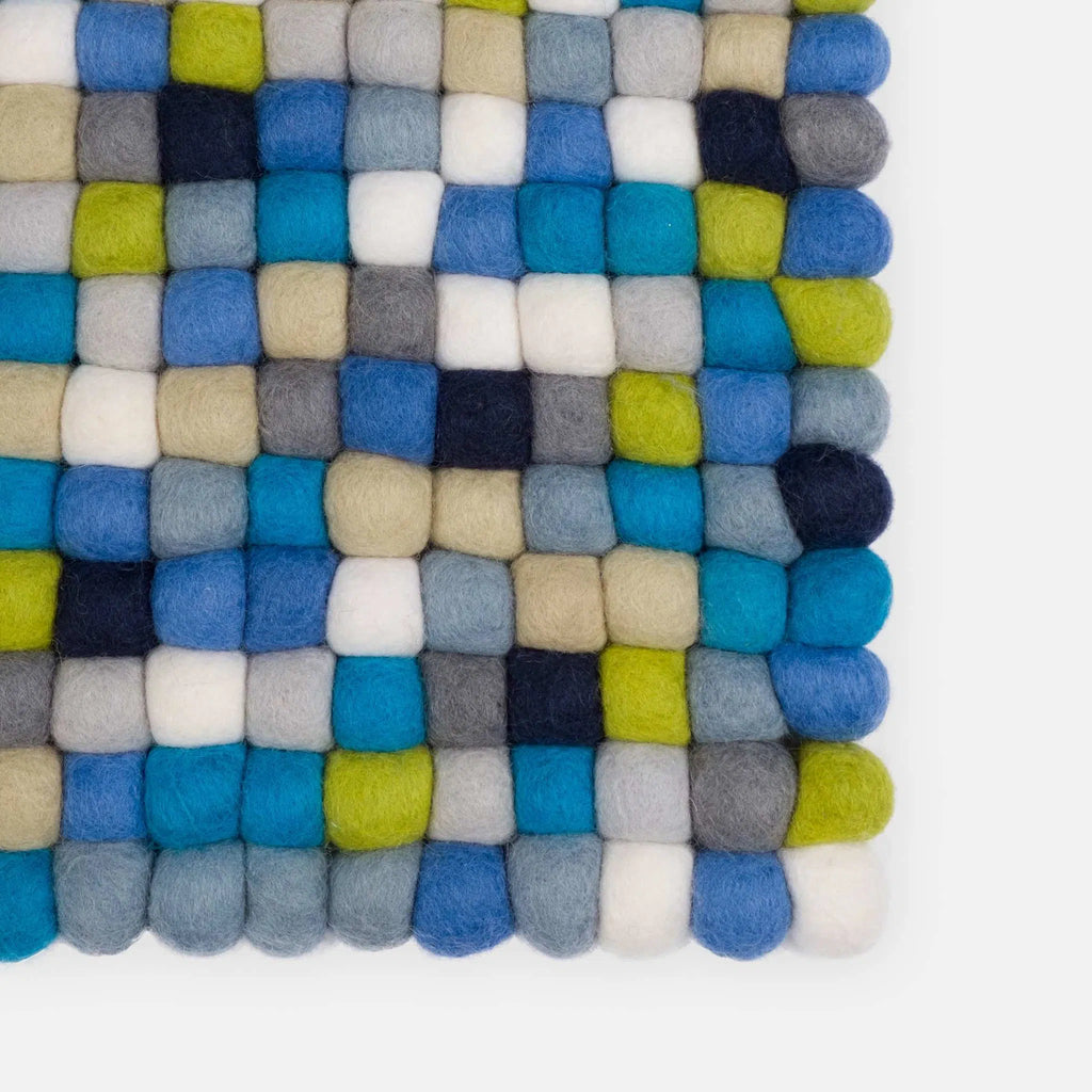 FRITZ Felt Ball Rectangle Rug in Green Blue - MyFelt | Milola