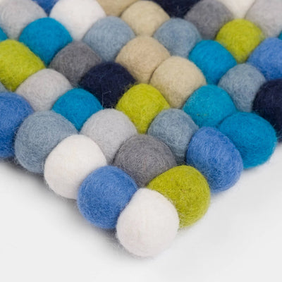 FRITZ Felt Ball Rectangle Rug in Green Blue - MyFelt | Milola