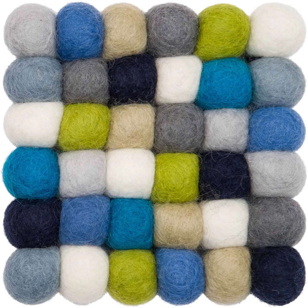 FRITZ Felt Ball Rectangle Rug in Green Blue - MyFelt | Milola