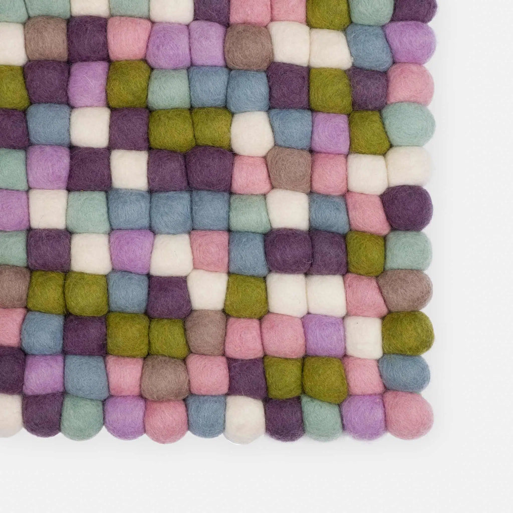 GRETA Felt Ball Rectangle Rug in Purple Green - MyFelt | Milola