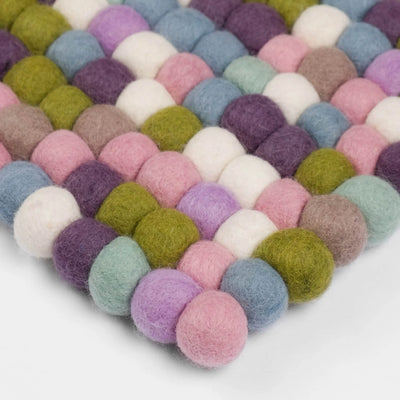 GRETA Felt Ball Rectangle Rug in Purple Green - MyFelt | Milola