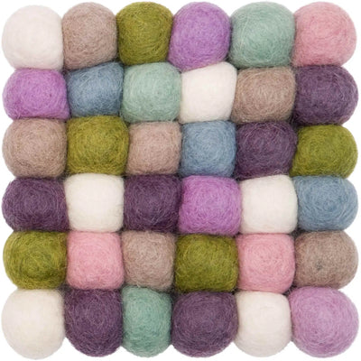 GRETA Felt Ball Rectangle Rug in Purple Green - MyFelt | Milola