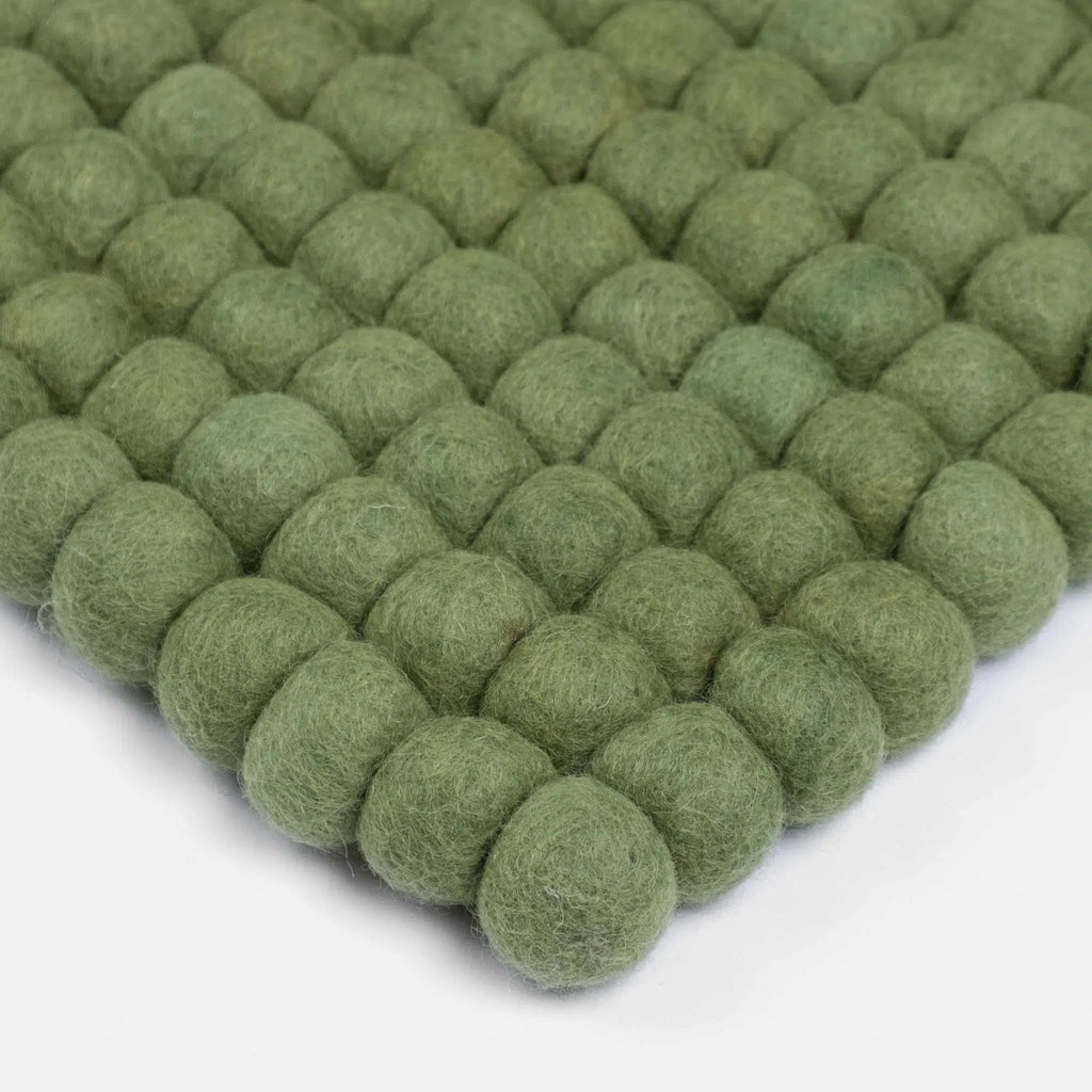 KASPAR Felt Ball Rectangle Rug in Green - MyFelt | Milola