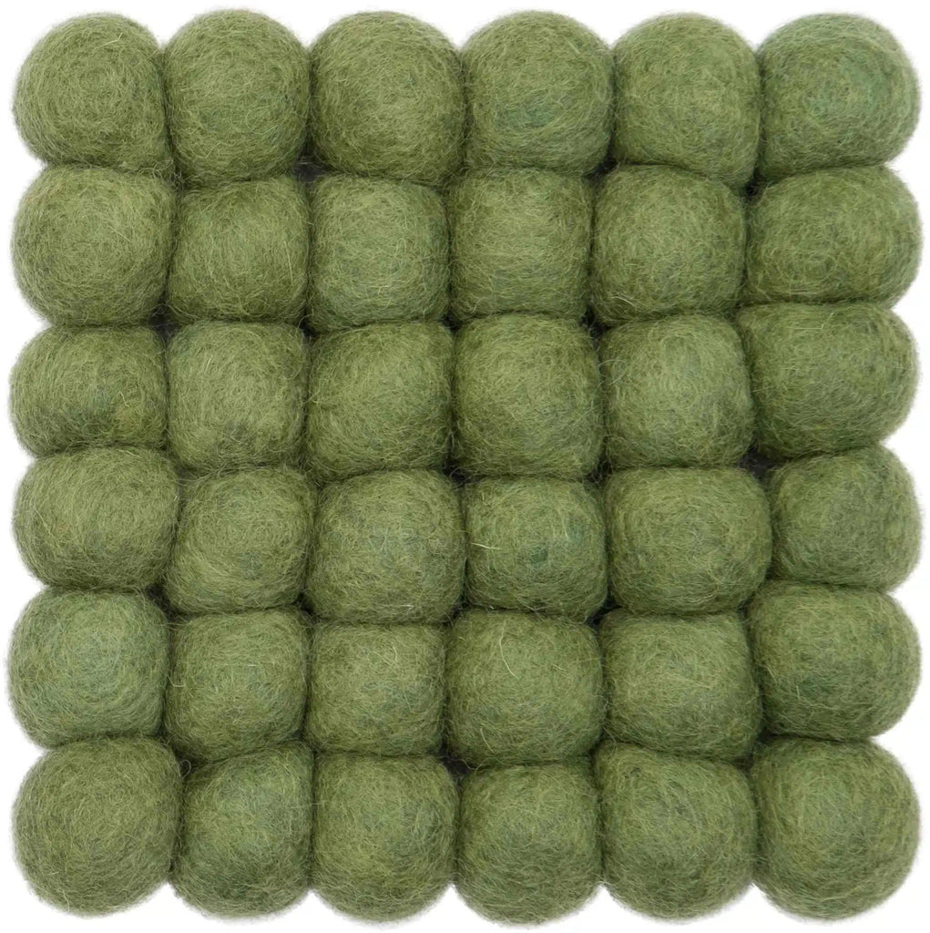 KASPAR Felt Ball Rectangle Rug in Green - MyFelt | Milola