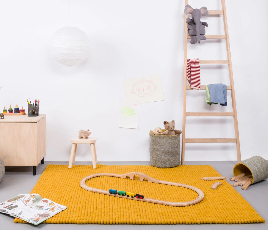 KLARA Felt Ball Rectangle Rug in Yellow - MyFelt | Milola