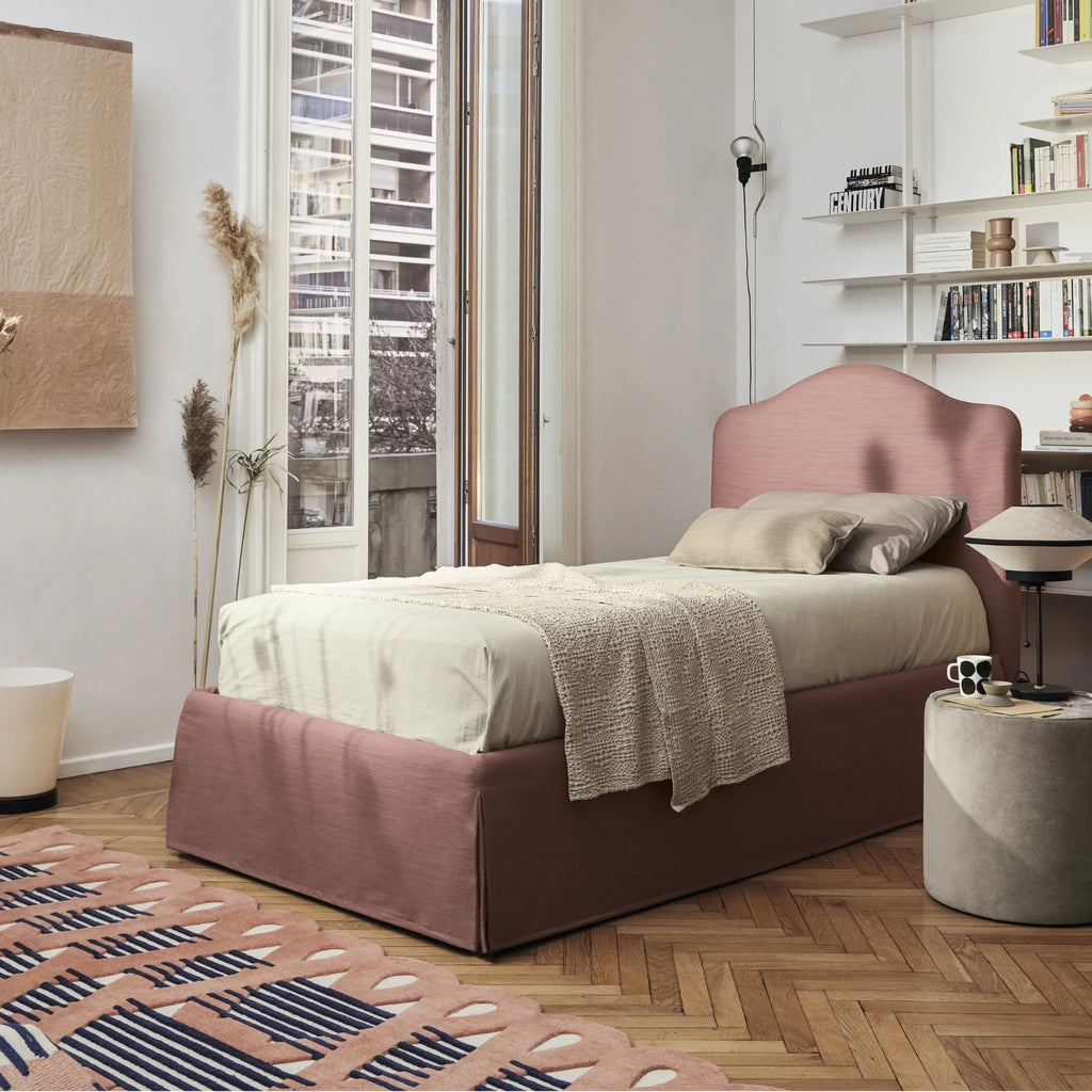 Vanity Single Storage Bed - Upholstered Storage Bed in Red Pink - Bolzan | Milola