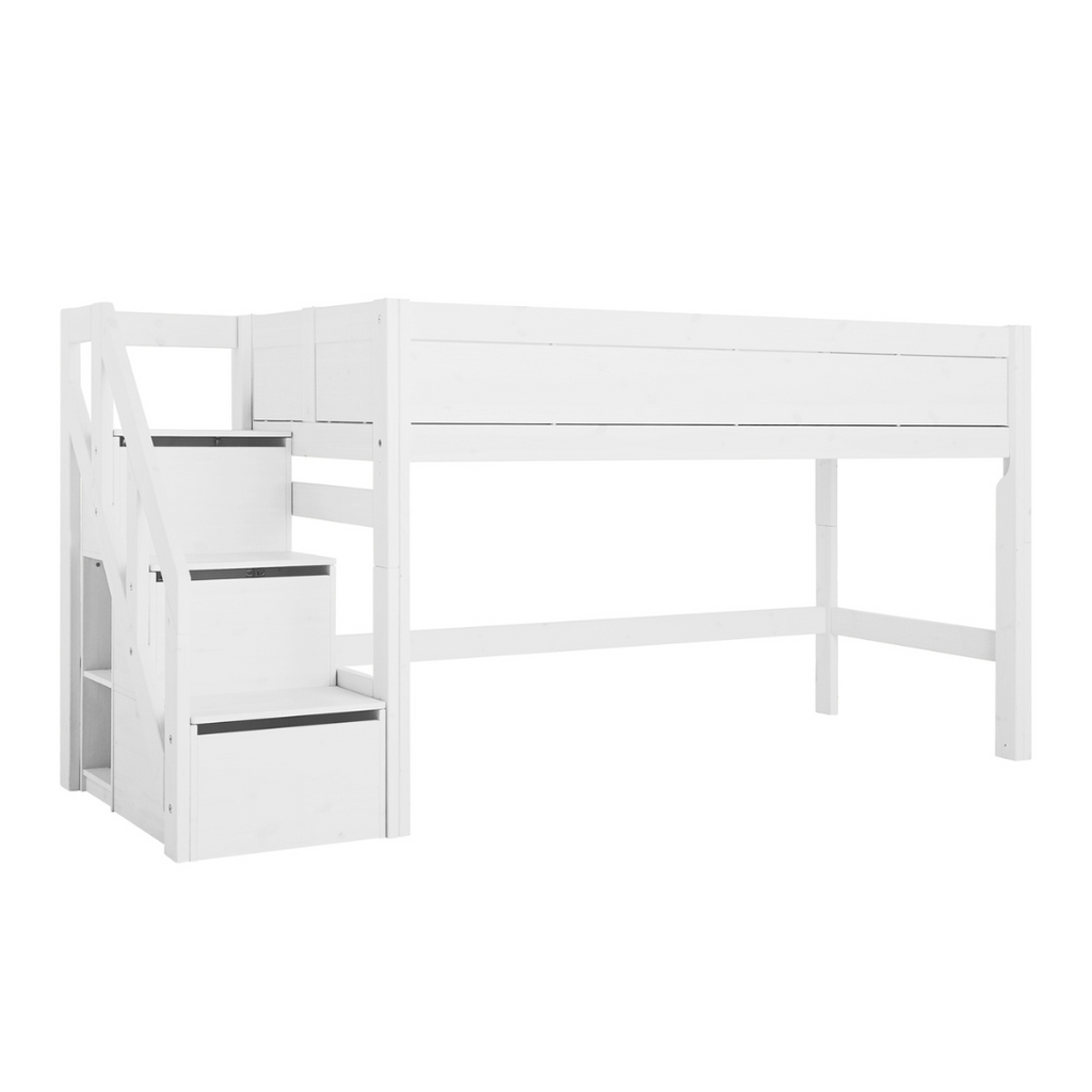 SEMI-HIGH Bed with Stepladder in White - Lifetime Kidsrooms | Milola