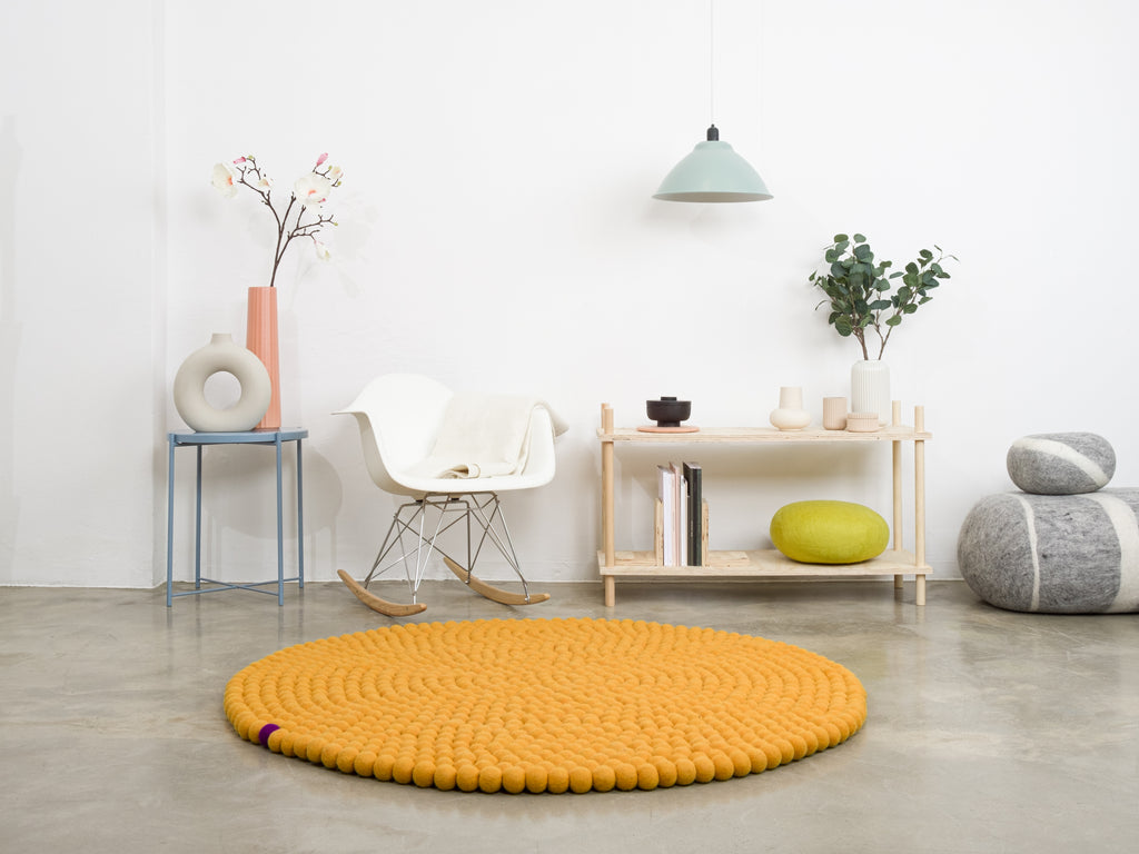 OCHRE Yellow Big One Round Felt Ball Rugs