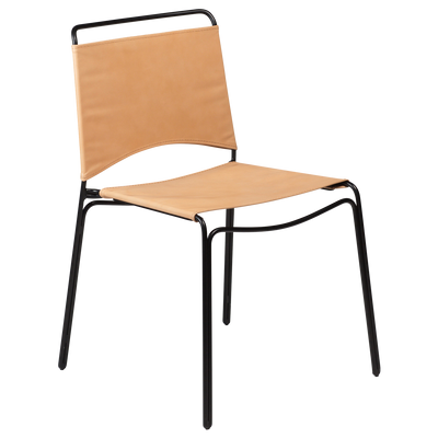 Paz Dining Chair - Leather, Black Metal Legs