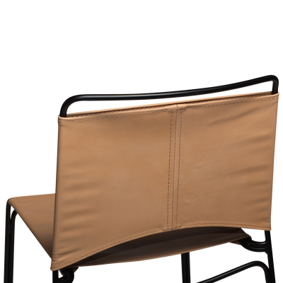 Paz Dining Chair - Leather, Black Metal Legs