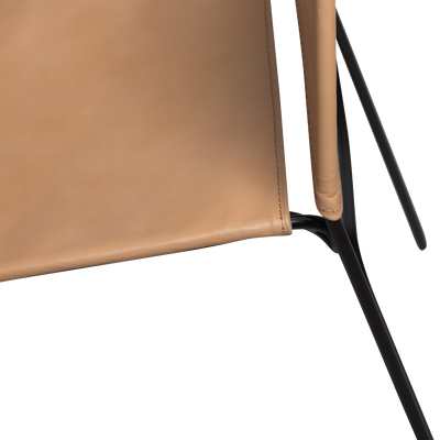 Paz Dining Chair - Leather, Black Metal Legs